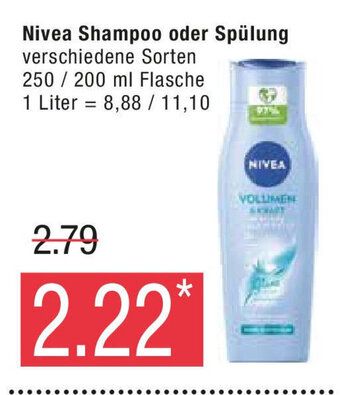 Marktkauf Nivea Shampoo oder Spülung verschiedene Sorten 250/200 ml Flasche 1 Liter = 8,88 / 11,10 Angebot