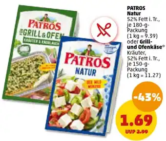 PENNY Patros Natur 180 g oder Grill und Ofenkäse 150 g Packung Angebot