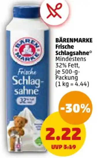 PENNY BÄRENMARKE Frische Schlagsahne 500-g-Packung Angebot