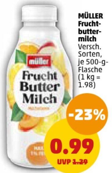 PENNY MÜLLER Fruchtbuttermilch 500 g Flasche Angebot