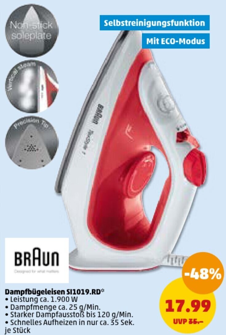 PENNY BRAUN Dampfbügeleisen SI1019.RD Angebot