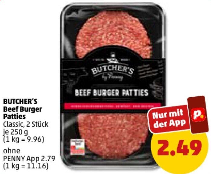 BUTCHER'S Beef Burger Patties 250 g Angebot bei PENNY