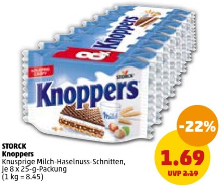 PENNY STORCK Knoppers 8x25 g Packung Angebot