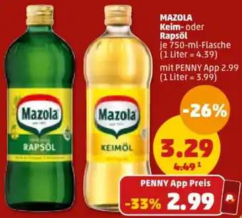 PENNY MAZOLA Keim oder Rapsöl 750-ml-Flasche Angebot