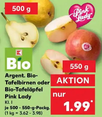 Kaufland Argent. Bio-Tafelbirnen oder Bio-Tafeläpfel Pink Lady KI. I je 500-500-g-Packg. (1kg=3.62-3.98) Angebot