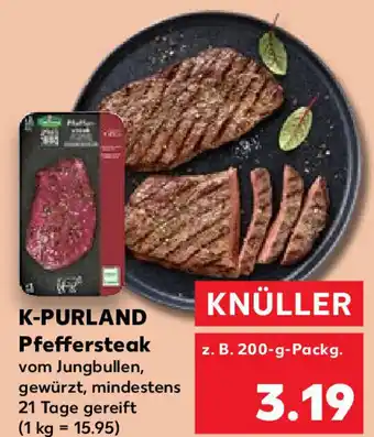 Kaufland K-PURLAND Pfeffersteak vom Jungbullen, gewürzt, mindestens 21 Tage gereift (1 kg = 15.95) Angebot