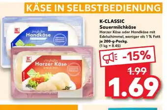 Kaufland K-CLASSIC Sauermilchkäse Harzer Käse oder Handkäse mit Edelschimmel, weniger als 1 % Fett je 200-g-Packg. (1 kg = 8.45) Angebot