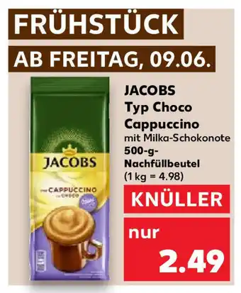 Kaufland JACOBS Typ Choco Cappuccino mit Milka-Schokonote 500-g- Nachfüllbeutel (1 kg = 4.98) Angebot