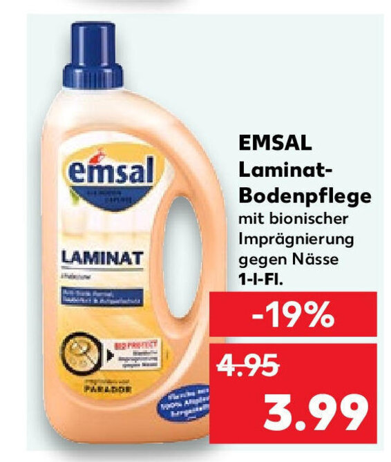 Kaufland EMSAL Laminat-Bodenpflege mit bionischer Imprägnierung gegen Nässe 1-I-FI. Angebot