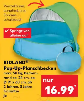 Kaufland KIDLANDⓇ Pop-Up-Planschbecken max. 50 kg, Becken- rand ca. 24 cm, ca. Ø 91 x 60 cm, ab 2 Jahren, 3 Jahre Garantie je Angebot