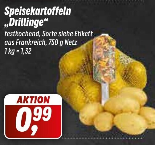 Simmel Speisekartoffeln ,,Drillinge" festkochend, Sorte siehe Etikett aus Frankreich, 750 g Netz Angebot