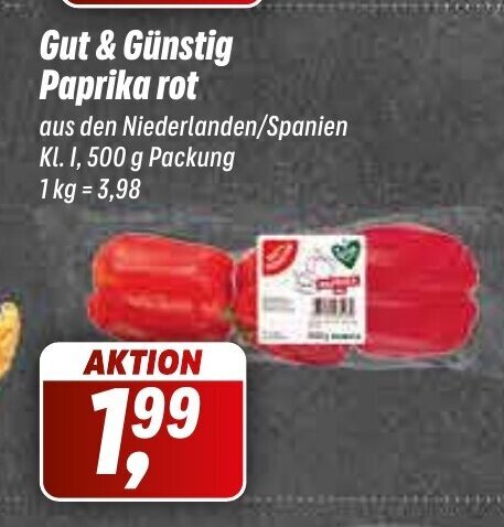 Simmel Gut & Günstig Paprika rot aus den Niederlanden/Spanien Kl. I, 500 g Packung Angebot