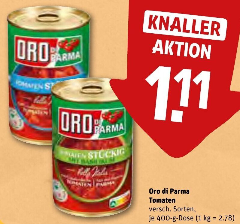 REWE Kaufpark Oro di Parma Tomaten 400-g-Dose Angebot