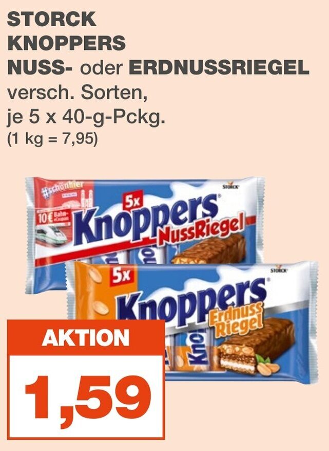 mein real STORCK KNOPPERS NUSS- oder ERDNUSSRIEGEL 5 x 40-g-Pckg. Angebot