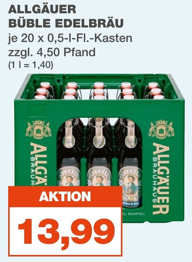 mein real ALLGÄUER BÜBLE EDELBRÄU 20 x 0,5-1-FI.-Kasten Angebot