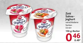 Selgros Zott Sahne-Joghurt verschiedene Sorten 150-g-Becher Angebot