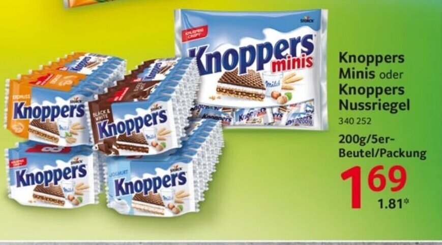Selgros Storck Knoppers Minis oder Knoppers Nussriegel 200g/5er-Beutel/Packung Angebot