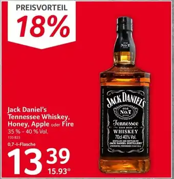 Selgros Jack Daniel's Tennessee Whiskey, Honey, Apple oder Fire 0,7-1-Flasche Angebot