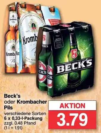 Famila Nord West Beck's oder Krombacher Pils 6x0,33 L Packung Angebot