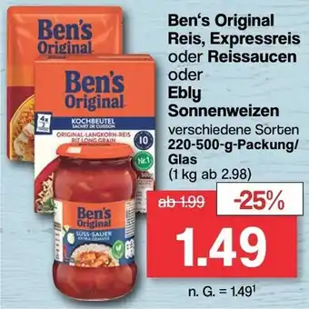 Famila Nord West Ben's Original Reis, Expressreis oder Reissaucen oder Ebly Sonnenweizen 220-500-g-Packung/Glas Angebot