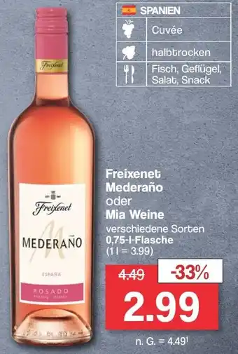 Famila Nord West Freixenet Mederaño oder Mia Weine 0,75-L-Flasche Angebot