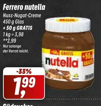 Simmel Ferrero nutella Nuss-Nugat-Creme 450 g Glas + 50 g GRATIS Angebot