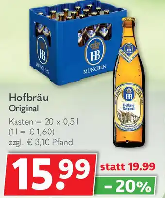 Getränkeland Hofbräu Original 20x0,5 L Kasten Angebot