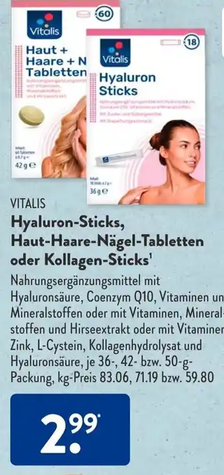 Aldi Süd Vitalis Hyaluron-Sticks, Haut-Haare-Nägel-Tabletten oder Kollagen-Sticks Angebot