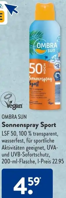 Aldi Süd OMBRA SUN Sonnenspray Sport 200 ml Flasche Angebot