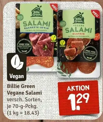 nahkauf Billie Green Vegane Salami versch. Sorten, je 70-g-Pckg. (1 kg = 18.43) Angebot