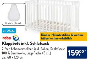 Aldi Süd roba Klappbett inkl. Schlafsack Angebot