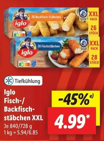 Lidl Iglo Fisch-/ Backfischstäbchen XXL 840/728 g Angebot