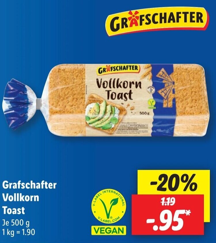 Grafschafter Vollkorn Toast 500 g Angebot bei Lidl