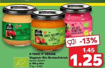 Kaufland K-TAKE IT VEGGIE Veganer Bio-Brotaufstrich je 180-g-Glas (1 kg = 6.95) Angebot