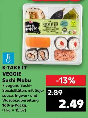 Kaufland K-TAKE IT VEGGIE Sushi Mabu 7 vegane Sushi-Spezialitäten, mit Soja-sauce, Ingwer- und Wasabizubereitung 160-g-Packg. Angebot