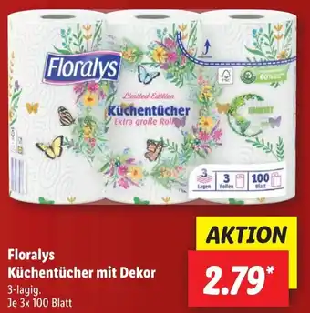 Lidl Floralys Küchentücher mit Dekor 3-lagig. 3x 100 Blatt Angebot