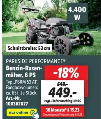 Lidl PARKSIDE PERFORMANCE® Benzin-Rasen-mäher, 6 PS Typ ,PBRM 53 A1 Angebot