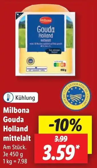 Lidl Milbona Gouda Holland mittelalt 450 g Angebot