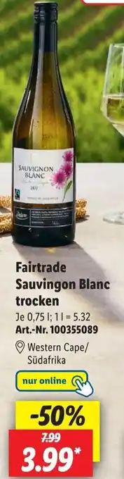 Lidl Fairtrade Sauvingon Blanc trocken 0,75 L Angebot