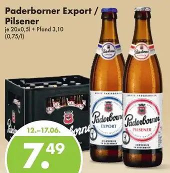 Trink und Spare Paderborner Export/ Pilsener 20x0,5 L Angebot