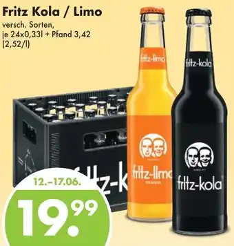 Trink und Spare Fritz Kola / Limo 24x0,33 L Angebot