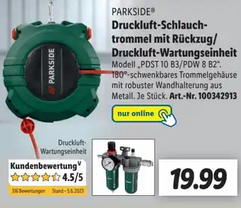 Lidl PARKSIDEⓇ Druckluft-Schlauchtrommel mit Rückzug/ Druckluft-Wartungseinheit Modell PDST 10 B3/PDW 8 B2 Angebot