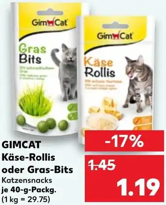 Kaufland GIMCAT Käse-Rollis oder Gras-Bits Katzensnacks 40-g-Packg. Angebot