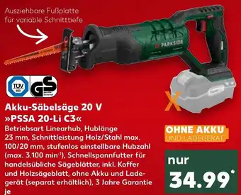 Kaufland PARKSIDE Akku-Säbelsäge 20 V »PSSA 20-Li C3< Angebot