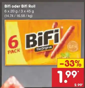 Netto Marken-Discount Bifi oder Bifi Roll 6 x 20 g/3 x 45 g Angebot