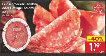 Netto Marken-Discount WILTMANN Feinschmecker-, Pfeffer- oder Geflügel-Salami 80g Angebot