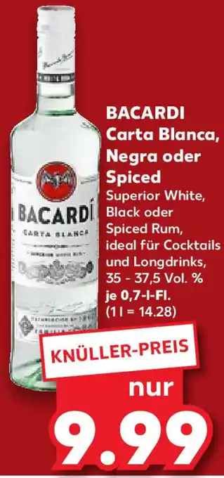 Kaufland BACARDI Carta Blanca, Negra oder Spiced 0,7 L-Fl. Angebot