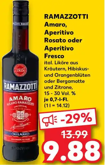 Kaufland RAMAZZOTTI Amaro, Aperitivo Rosato oder Aperitivo Fresco 0,7 L-Fl. Angebot