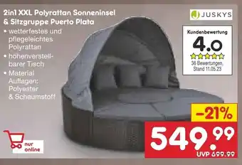 Netto Marken-Discount JUSKYS 2in1 XXL Polyrattan Sonneninsel & Sitzgruppe Puerto Plata Angebot