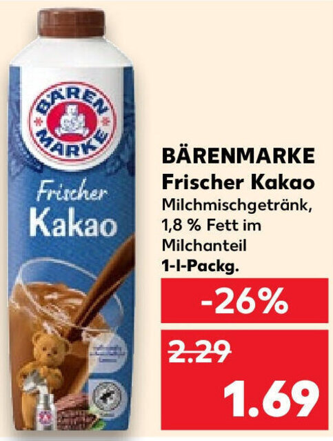 BÄRENMARKE Frischer Kakao 1-L-Packg. Angebot bei Kaufland